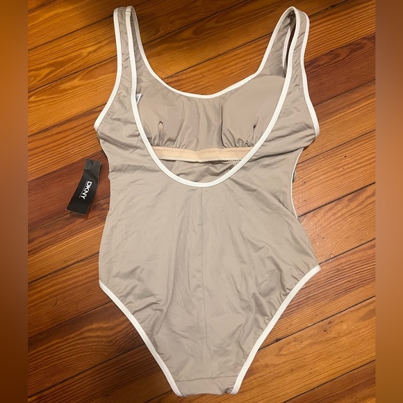 NWT DKNY Tan Side Button One Piece Swimsuit - Sz 12 / L - Picture 6 of 9